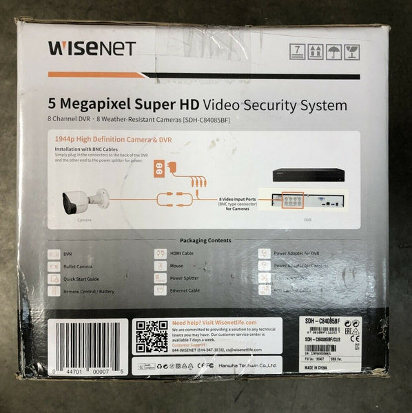 Wisenet SDH-C84085BF 5MP 8CH 8Camera Video Security System